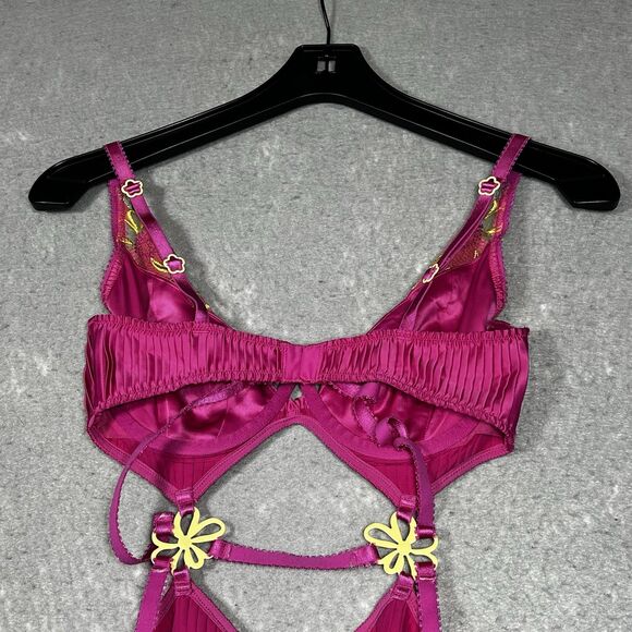 For Love & Lemons Lingerie Medium Teddy Pink Floral Cut Out Strappy Thong - Picture 7 of 11